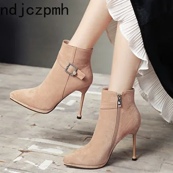 

Women's Boots Autumn And Winter The New fashion Pointed zipper Crystal Fine heel High heel Short tube Women's shoes 33-40