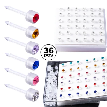 36pcs Acrylic Inlaid Zircon Stud Earrings Ear Piercing Push Back Ear Cartilage Tragus Daith Piercing Jewelry for Women Men 16G