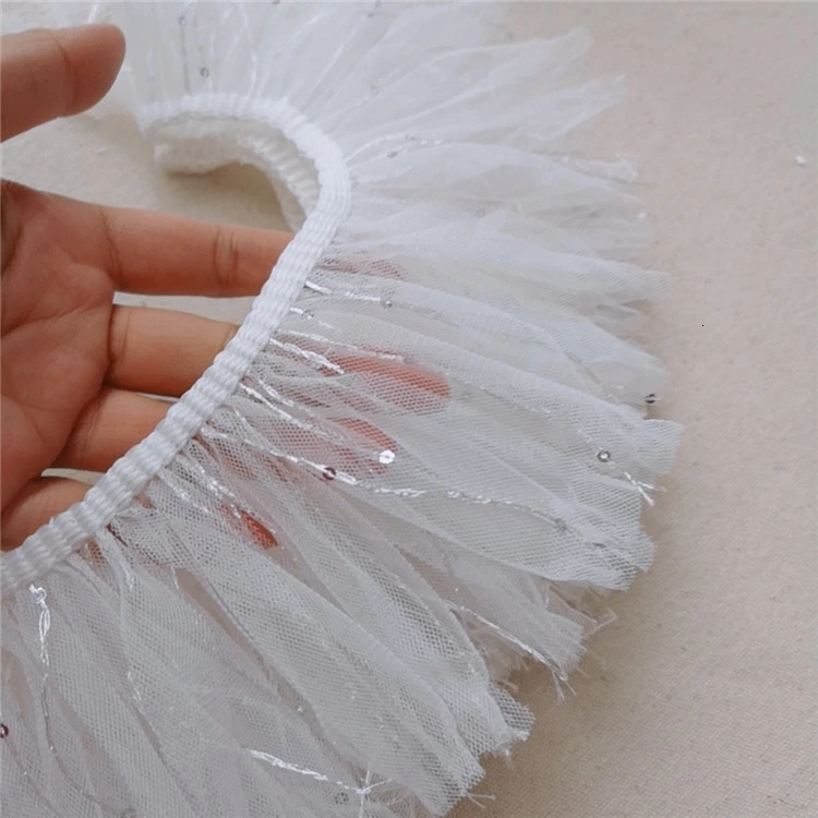 9 см широкий белый блесток сетка кисточка кружевная Лента ткань DIY игрушка кукла одежда для домашних животных материал Женская мода юбка Швейные аксессуары
