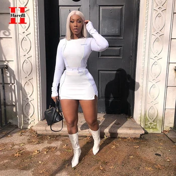 

Harrill Two Piece Set Women Clothes Reflective Striped Skirt Set Short Long Sleeve Top Mini Skirt Set Summer