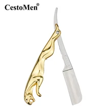 CestoMen Stainless Steel Folding Shaving Razor Cheetah Design Shaver Barber Accessories Professional Beard Face Razor For Men