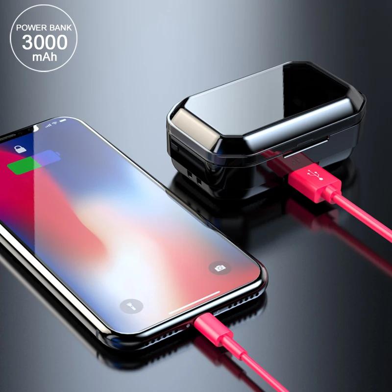 G02 TWS bluetooth wireless earphone Stereo waterproof earbuds with 3300mAh LED Smart Power Bank Phone Holder headphone