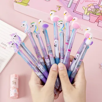 

Cartoon Rainbow Unicorn Flamingo 4 Colors Ballpoint Pen Cute press ball pens School Office writing Supplies Stationery Gift