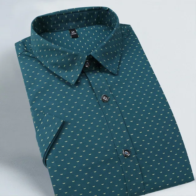 Dark Green Мужские рубашки с коротким рукавом из хлопка, повседневные облегающие мужские рубашки с отложным воротником, мужские летние пляжные рубашки - Цвет: Dark Green