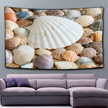 

Beach Shells Blue Sky White Clouds Tapestry Background Wall Living Room Decoration Home Decorations