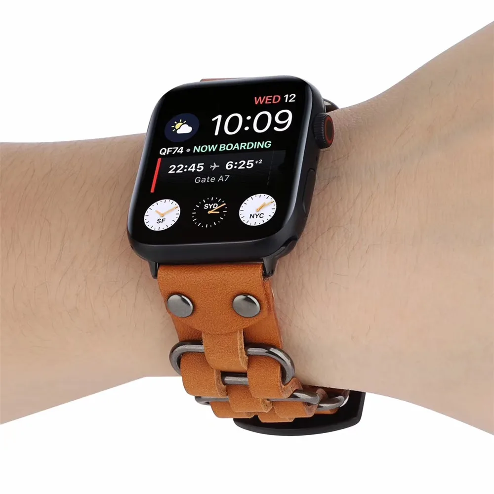 Ремешки для наручных часов Apple Watch 5 ремешок 42 44 мм ремешок из натуральной кожи для iWatch 1 2 3 4 5 38 мм 40 мм смарт носимые аксессуары