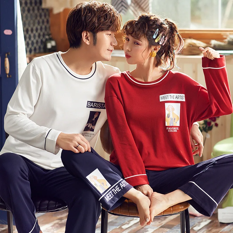 

Autumn And Winter New Style Couples Pajamas Cotton Long Sleeve Two-Piece Set Korean-style Loose-Fit Sweet Cute Students Comforta