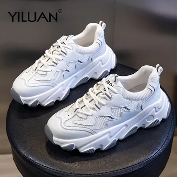 

Yiluan Brand Flat Shoes Sports Shoes Women's Casual Wild Platform Breathable Daddy Shoes Women Increase Leather Woman Shoes