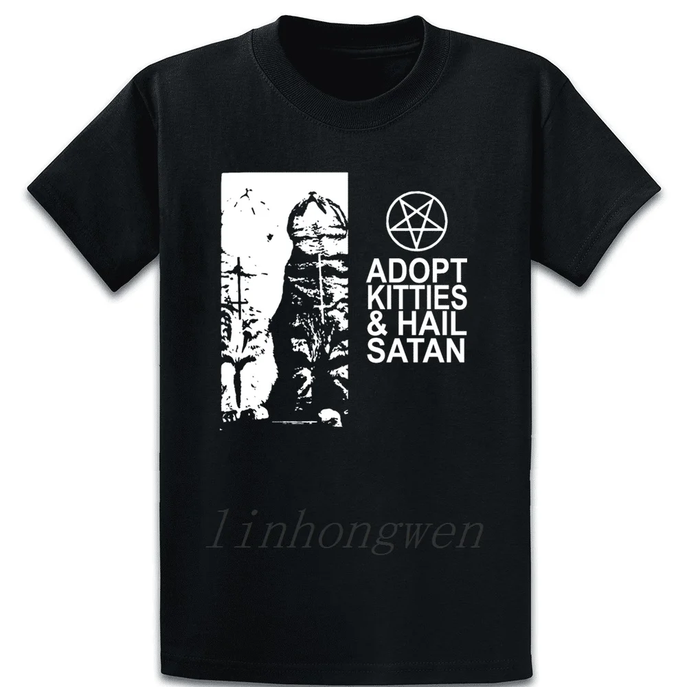 Футболка с надписью Adopt Kitties And Hail Satan Размер 5xl подходит для весны и осени