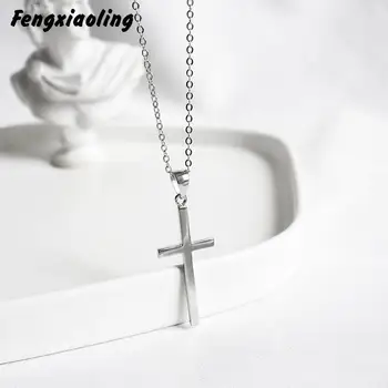 

Fengxiaoling 2020new Arrivals Simple Smooth Cross Pendant Necklaces Real 925 Sterling Silver Cross Long Necklace Girlfriend Gift