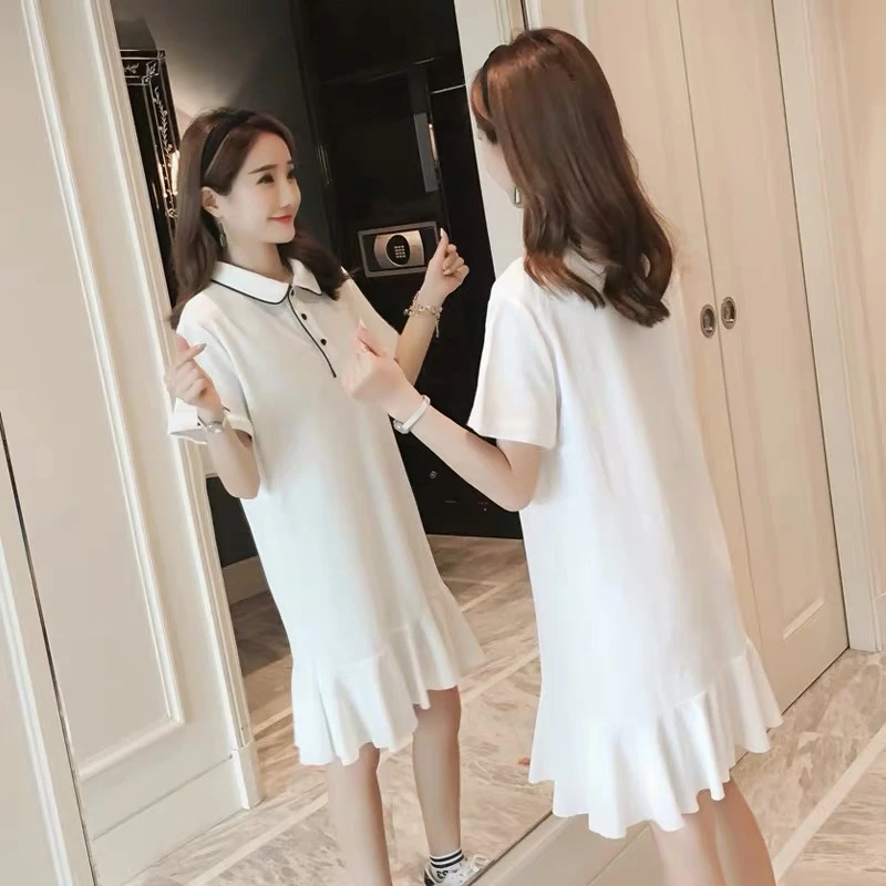 21 Summer Women S Loose Ture Down Collar One Piece Dress Female Knee Length Plus Size Dresses Dresses Aliexpress