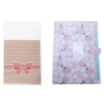

50 Pcs Dot Plastic Adhesive Bag Wedding Party Pink & 1 Pcs Floral Printed Accordion Document File Folder