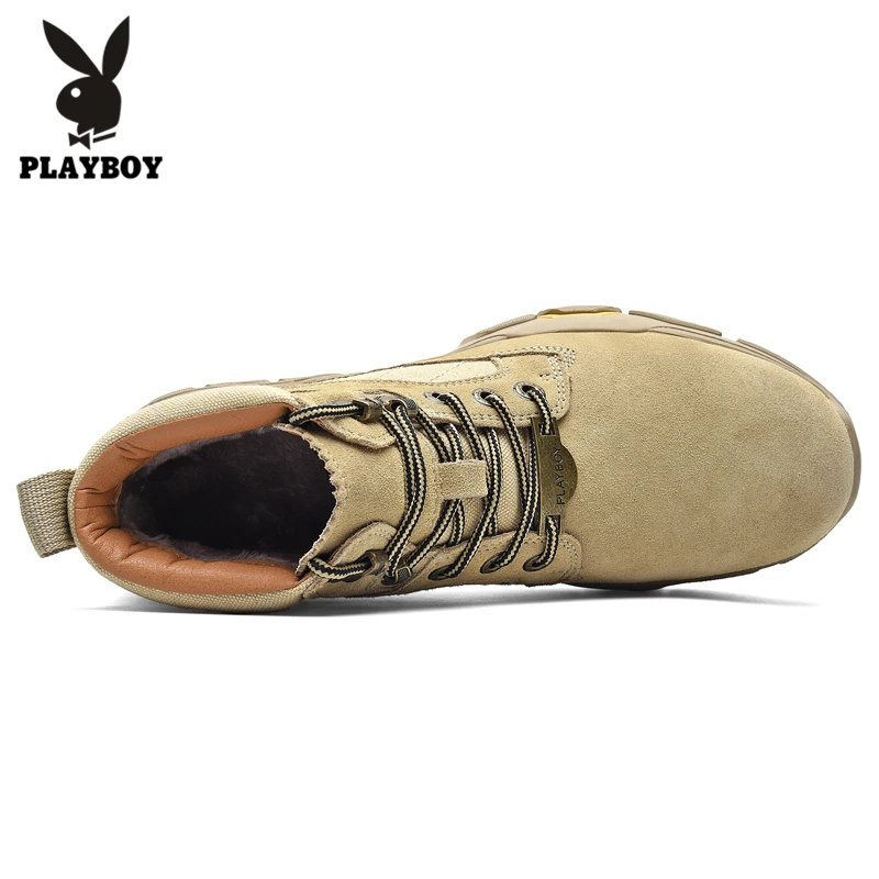 PLAYBOY/Новинка; мужские ботинки из коровьей замши; теплые зимние ботинки; Мужская зимняя повседневная обувь для работы; кроссовки с высоким берцем; резиновые ботильоны
