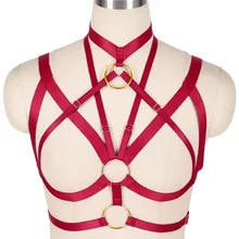 Бретельки, бюстгальтер, пояс, Красный жгут, топы, клетка для тела, панк, готика, сексуальное женское белье размера плюс, эластичное нижнее белье, нижнее белье для ночного клуба, косплей