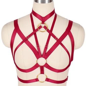 

Strappy Bra Belt Red Harness Tops Body Cage Punk Goth Sexy Women Lingerie Plus Size Elastic Cupless Lingerie Night Clubs Cosplay