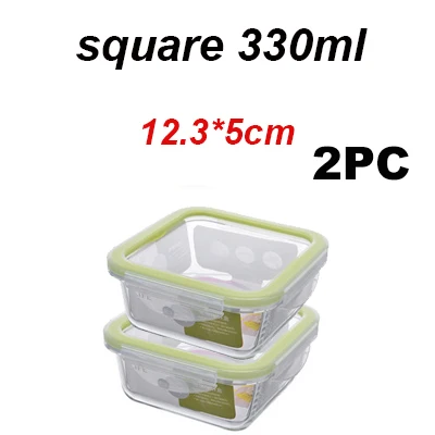 Стеклянный Ланч-бокс подходит для нагревания в микроволновке охлажденный запаянный герметичный контейнер для еды прозрачный боросиликатный контейнер для еды - Цвет: Square-330ml 2PC