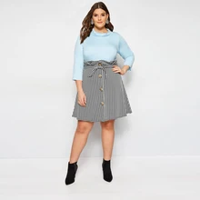 Юбка-карандаш размера плюс, сексуальная, высокая талия, клетчатая, мини, короткая, с завязками на талии, повседневная, для женщин, для офиса, леди, на пуговицах, юбки