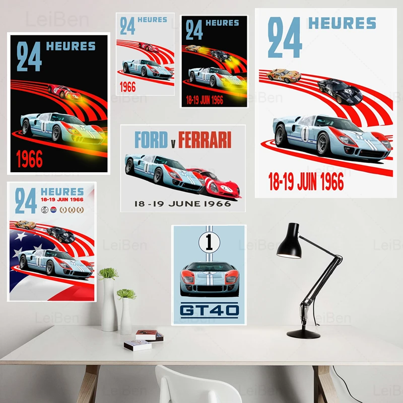 

GT40 Supercar Art Poster 24 Heures Nordic Modern Canvas Painting On The Wall Picture Man Gift Home Decoration for Living Room