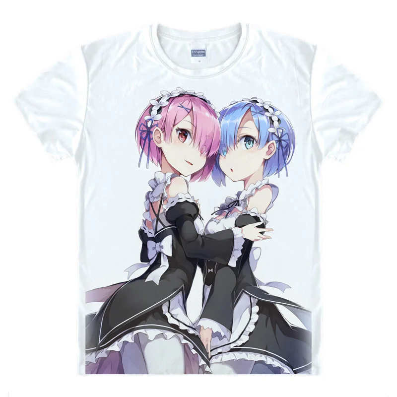 Harajuku Kawaii японская аниме Re Zero Rem and Ram футболка для мужчин женщин детей Топы летняя