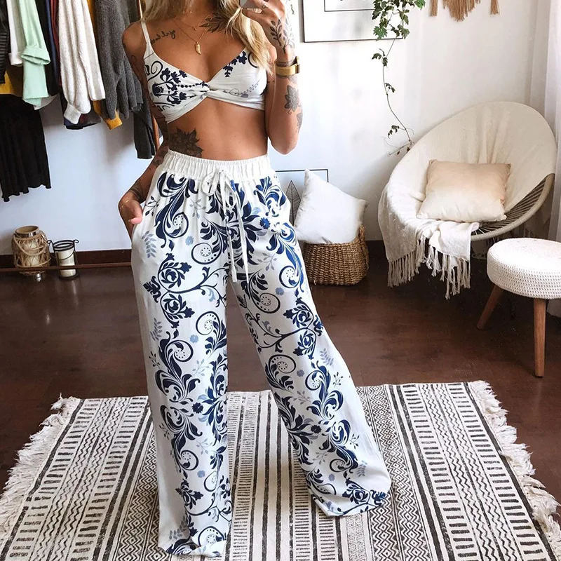 Wide Leg Pants Set Sexy Underwear 