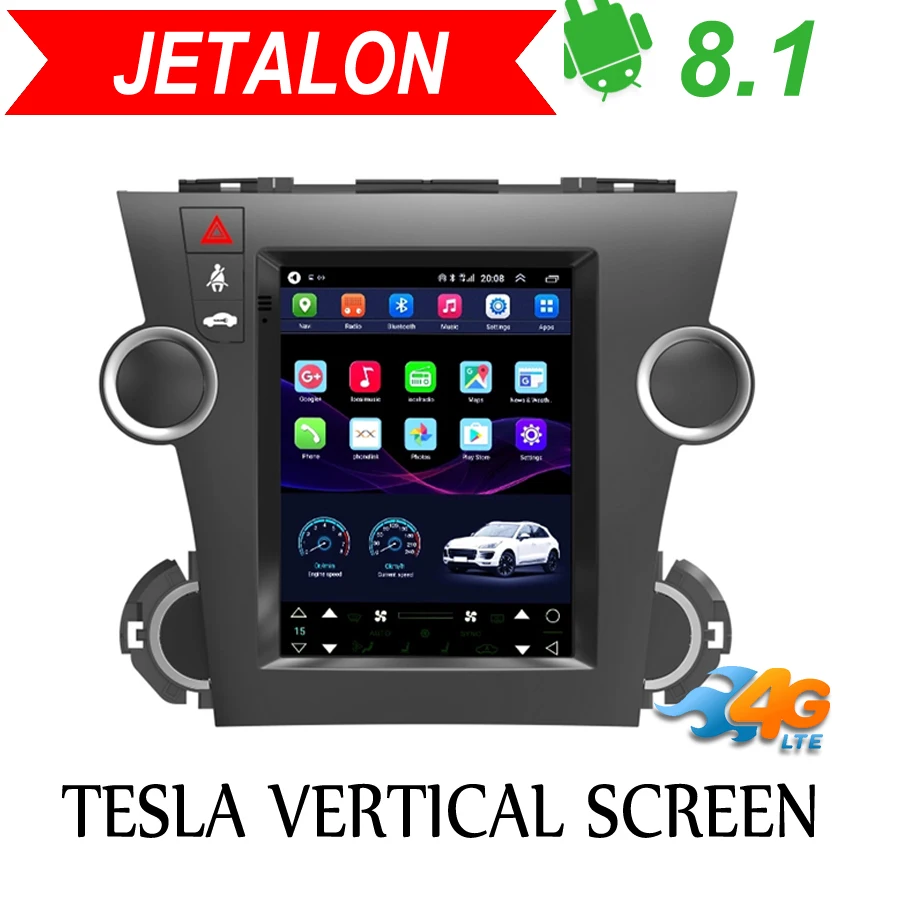 Jetalon Smart Car Navigation 4G Network for Toyota Highlander 2007-13 stereo Android Car GPS Vertical radio Reversing All-in-One