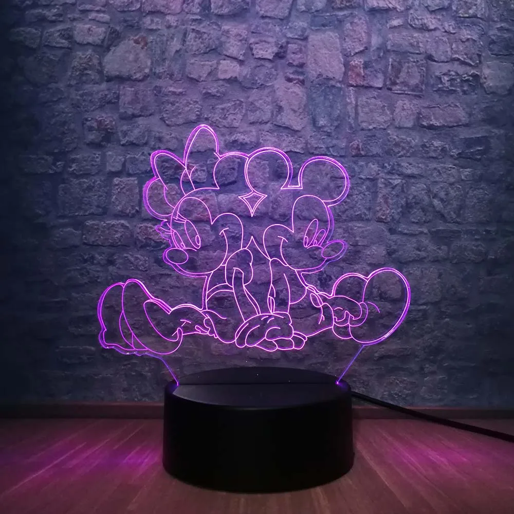 Горячая Распродажа, 3D светодиодный светильник с изображением Микки и Минни Маус, 7 цветов, декор для детской комнаты, ночной Светильник для сна, подарок на день детей - Испускаемый цвет: style 3