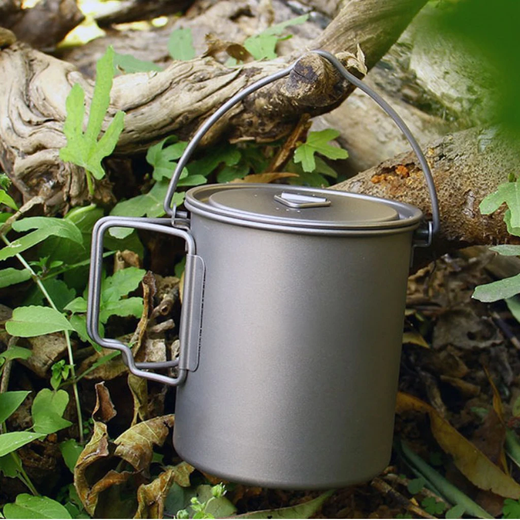 Lightweight Titanium Camping Pot with Lid Portable Water Mug Cup Cookware for Outdoor Backpacking Picnic Fishing Backpacking