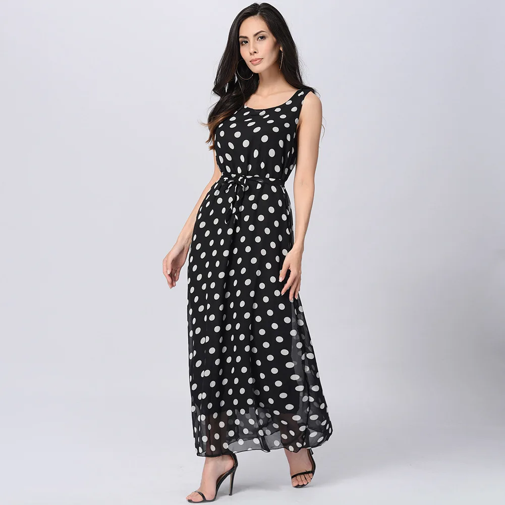 

Spring and summer 2020 new European and American women's dress lace up polka dot dress fashion long dress digital printed