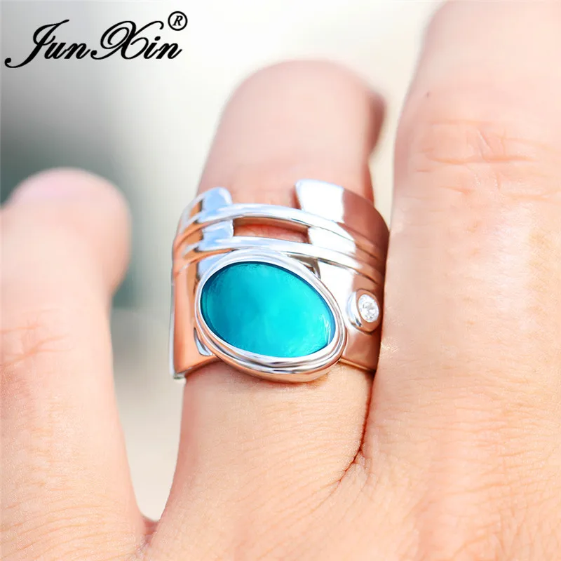 Уникальное геометрическое синее кольцо с зеленым камнем для мужчин и женщин овальные большие обручальные кольца мужские обручальные кольца серебряные винтажные вечерние ювелирные изделия