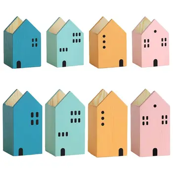 

House Shape Wooden Pencil Pen Holder Desktop Organizer Container Stationery Pot G92E