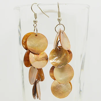 

Yellow Real Shell Coin Earrings For Women 8cm Long Shell Jewelry 925 Silver Dangle Earring Perfect Birthday Party Wedding Gift