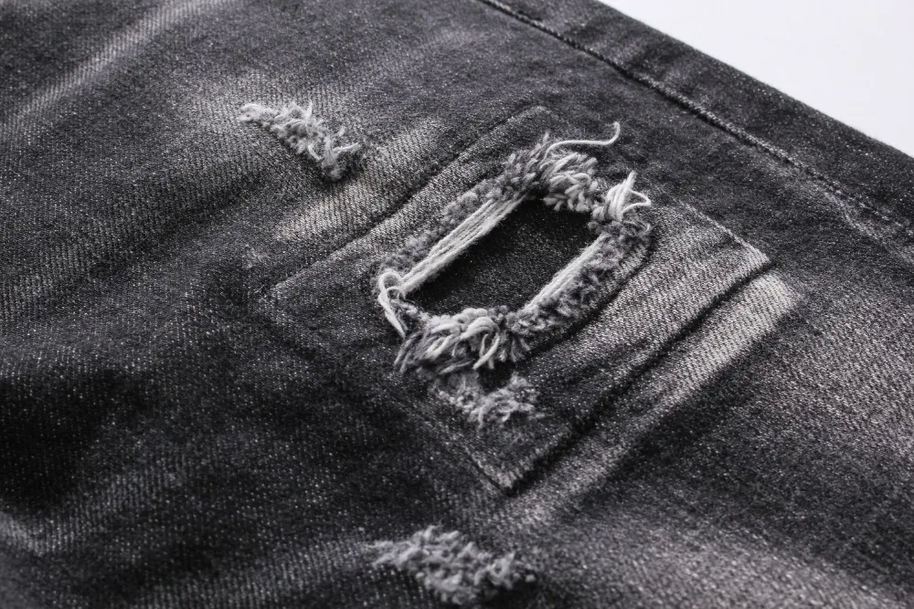 European American Style famous brand jeans Men Slim denim trousers button Patchwork black hole Pencil Pants brand jeans for men