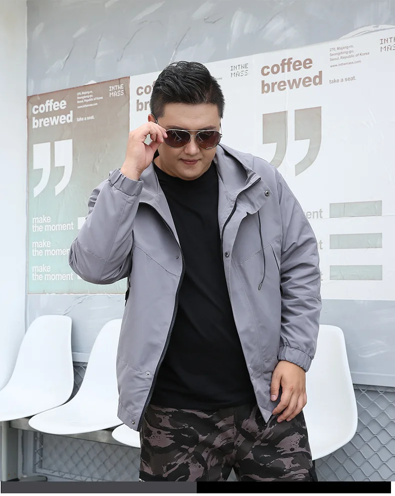Японская уличная Мужская осенняя куртка с капюшоном Мужская модная куртка-бомбер для мужчин повседневное пальто оверсайз черный серый 6XL 7XL 8XL