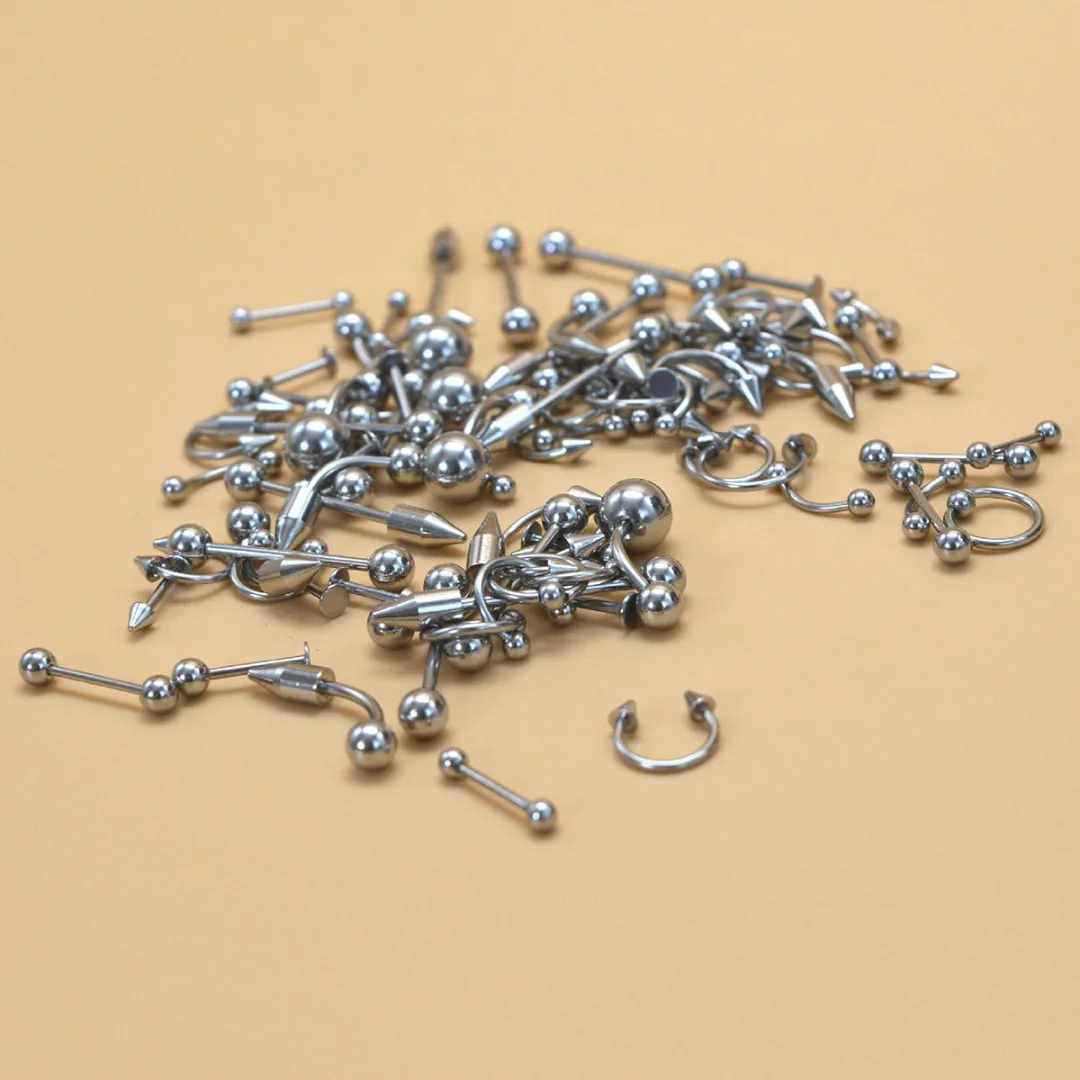 85Pcs/lot Stainless Steel Tongue Lip Labret Eyebrow Ring Belly Navel Rings Punk Nose Ring Stud Piercing Set Body Jewelry