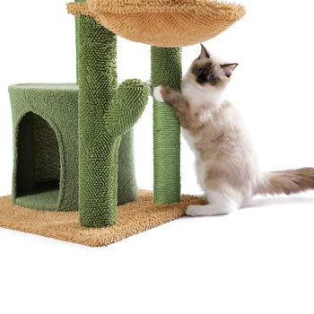 Cat Tree Tower Cat's House with Scratching Post Cute Cactus Play House Furniture with Condo Nest Mordern Pet Scratcher 4