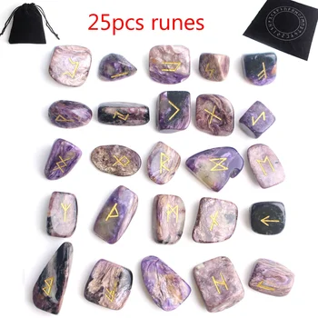 

25Pcs Natural Charoite Crystal Rune Set Purple Freeform Runes Stone Divination Fortune-telling Healing Meditation Collection