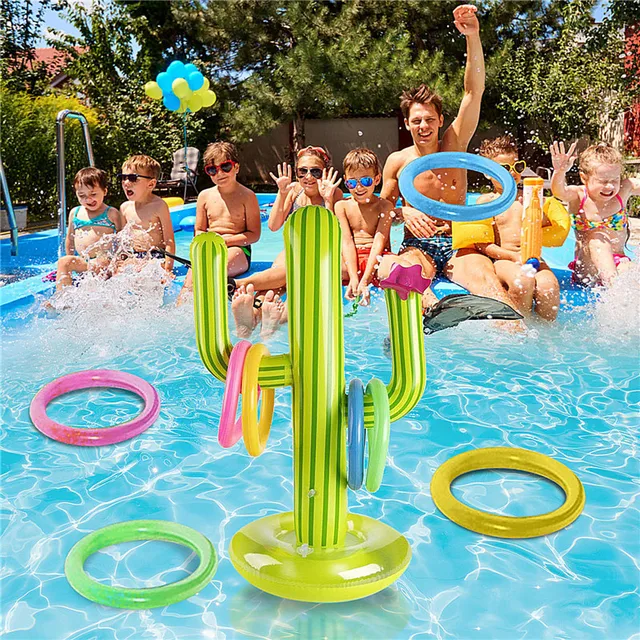 Inflatable Pool Toys Inflatable Cactus Ring Toss Game Set Outdoor Swimming Pool Accessories Floating Pool Toys Beach Party Game 1