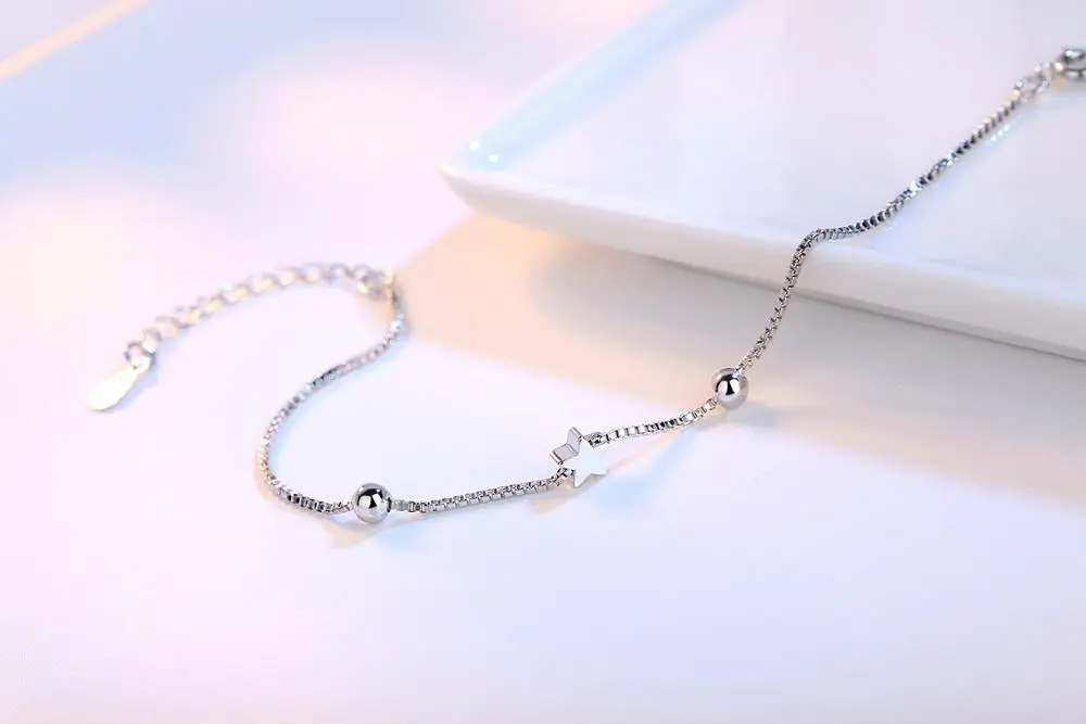 Простые Модные браслеты из стерлингового серебра 925 пробы квадратный куб Звезда бусины коробка с цепочкой браслеты и браслеты для женщин pulseira de Prata