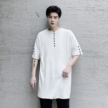 

Men Summer Thin Knitting Short Sleeve Slim Fit T-shirt Male Streetwear Fashion Button Decoration Tees Shirts