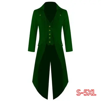 

Men's Retro Tailcoat Suit Jacket Gothic Steampunk Long Jacket Victorian Frock Coat Cosplay Male Single Breasted Swallow Uniform