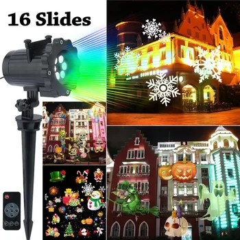 

16 Slides with Controller Halloween Christmas outdoor LED Laser Projector Snowflake dj Disco Light For Home Decoration #
