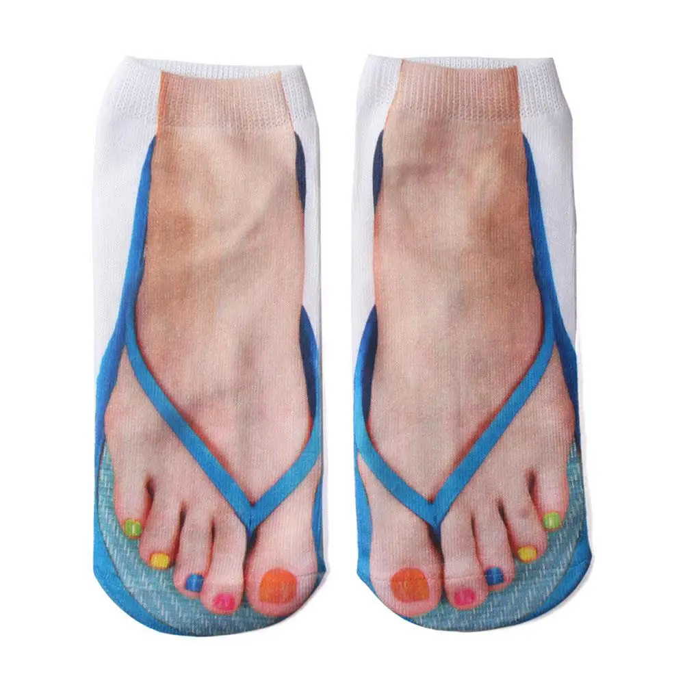 DSstyles/3D Вьетнамки; Повседневные Дышащие впитывающие носки с принтом для ног; повседневные впитывающие пот носки