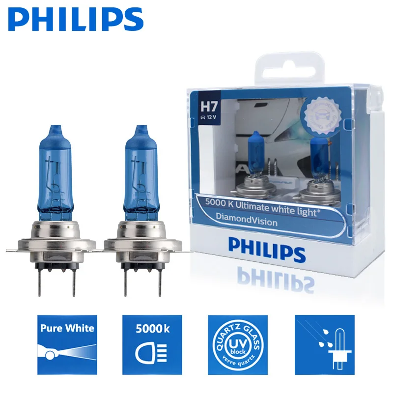 2X Philips H7 12В 55 Вт PX26d алмаз Visio 5000 К авто аксессуары Супер Белые автомобильные
