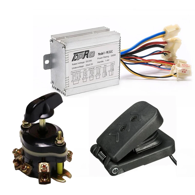 DC24V 350w Electric Motor Brush Controller + 1x Foot Pedal Throttle + Brush Forward Reverse Switch Knob For Go Kart