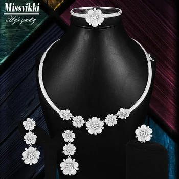 

missvikki Brand Luxury Necklace Bracelet Earring Ring Jewelry Sets For Women Wedding Indian Dubai Bridal Party Show Jewelry Sets