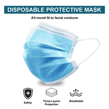

Face Mouth Mask Disposable 3 Layers Health Care Anti PM2.5 Blue Facial Protective Masks Fast Delivery