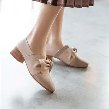 

Fashion Female Leather Shoes Women Bow Pu Low-heeled shoes Slip-On Brand Shoes Casual Vintage Quality size 35-39 A588