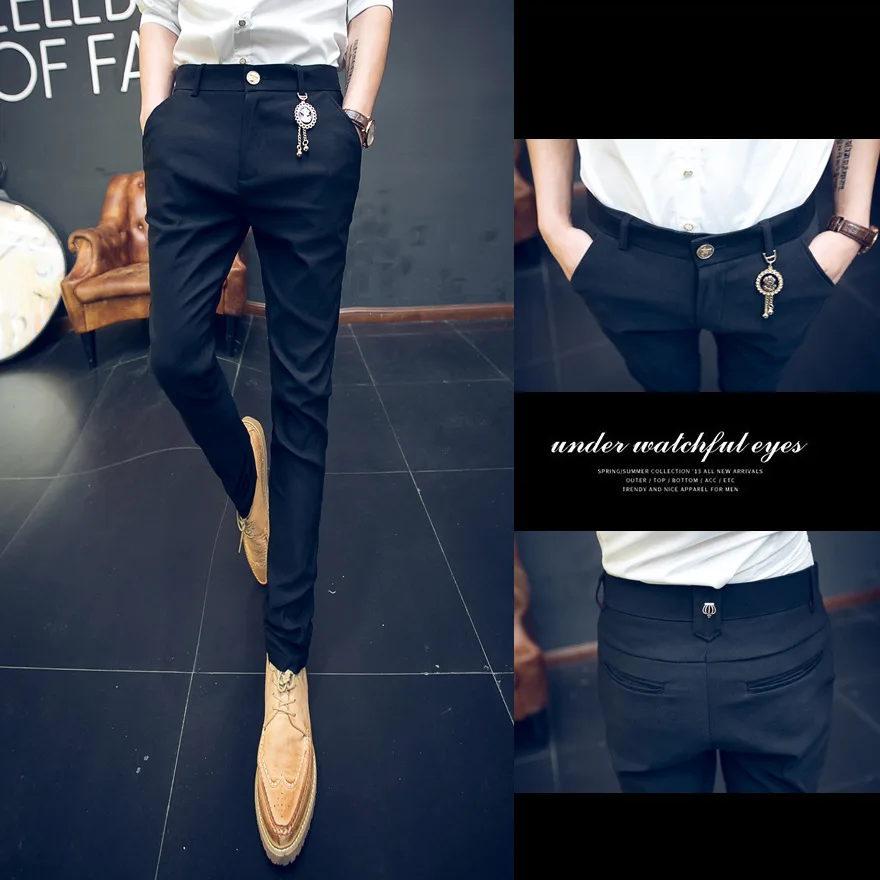 

Autumn Summer Men Casual Trousers Hair Stylist Korean-style Slim Fit England Nightclub Skinny Pants-Shape Men's Trousers Small S