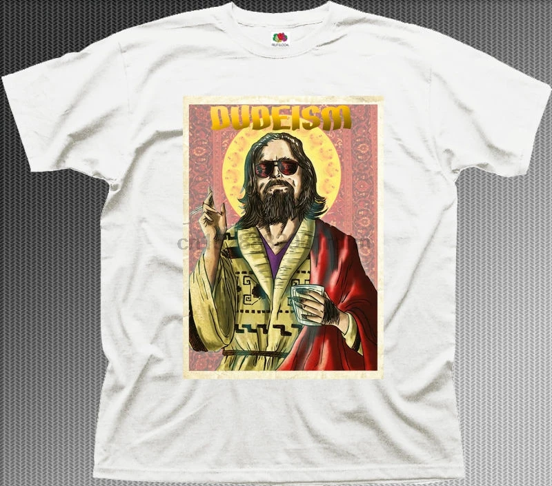 Мужская футболка с принтом Dudeism Religion Big Lebowski белая хлопковая Футболка забавным