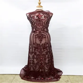 

Madison Latest French Lace Fabric 2019 Wine Sequins Lace Fabric Embroidery African Nigerian Lace For African Party Dress